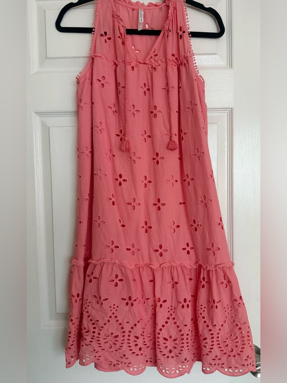 Southern Tide Coral Eyelet Mini Dress with Tassel Tie